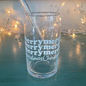 Handmade 16oz glass with glass straw / Merry Christmas 🎅🏻🎄
